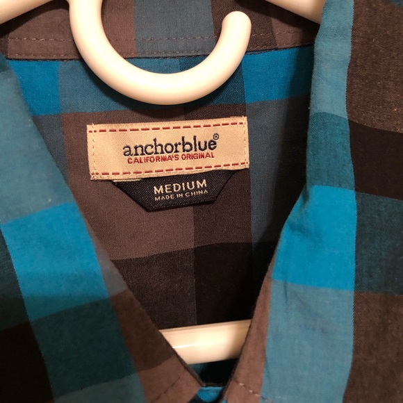 Anchor Blue Checkered Button-down Polo Shirt 👕 - Picture 5 of 5